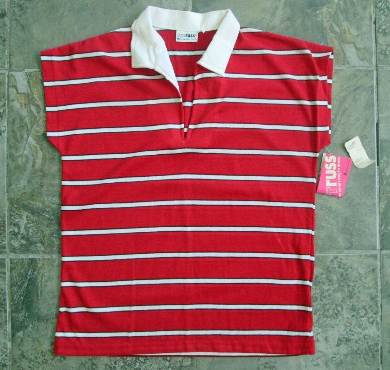 Vintage NWT Russ Togs Women&rsquo;s Shirt Small Red White Striped Top Cotton Blend Tee