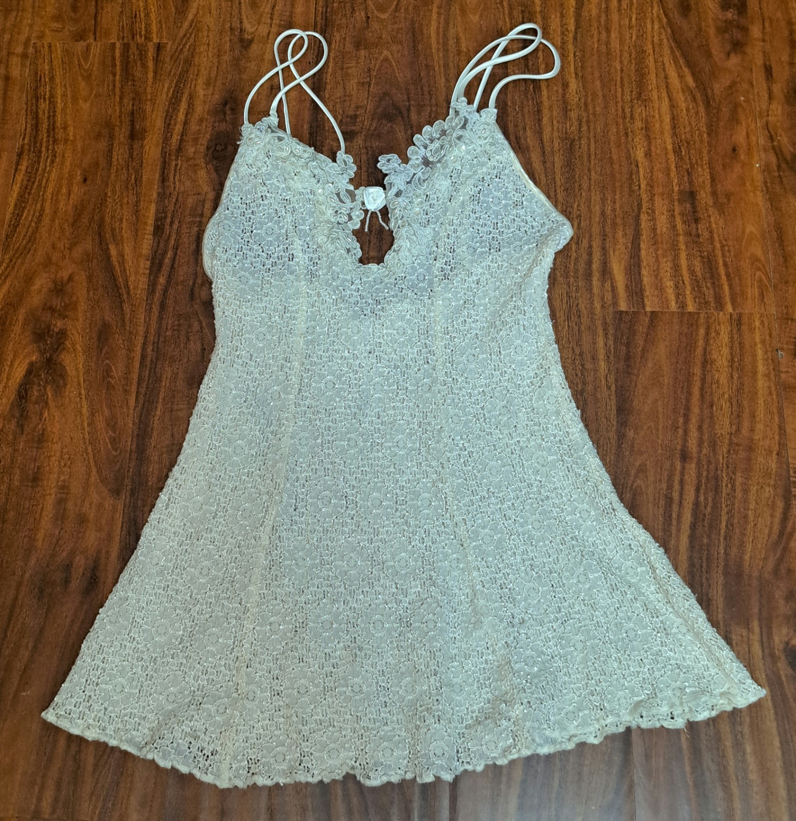 Vintage Ivory Beaded Lace Babydoll Negligee Wedding Honeymoon Sz M Je Tadore