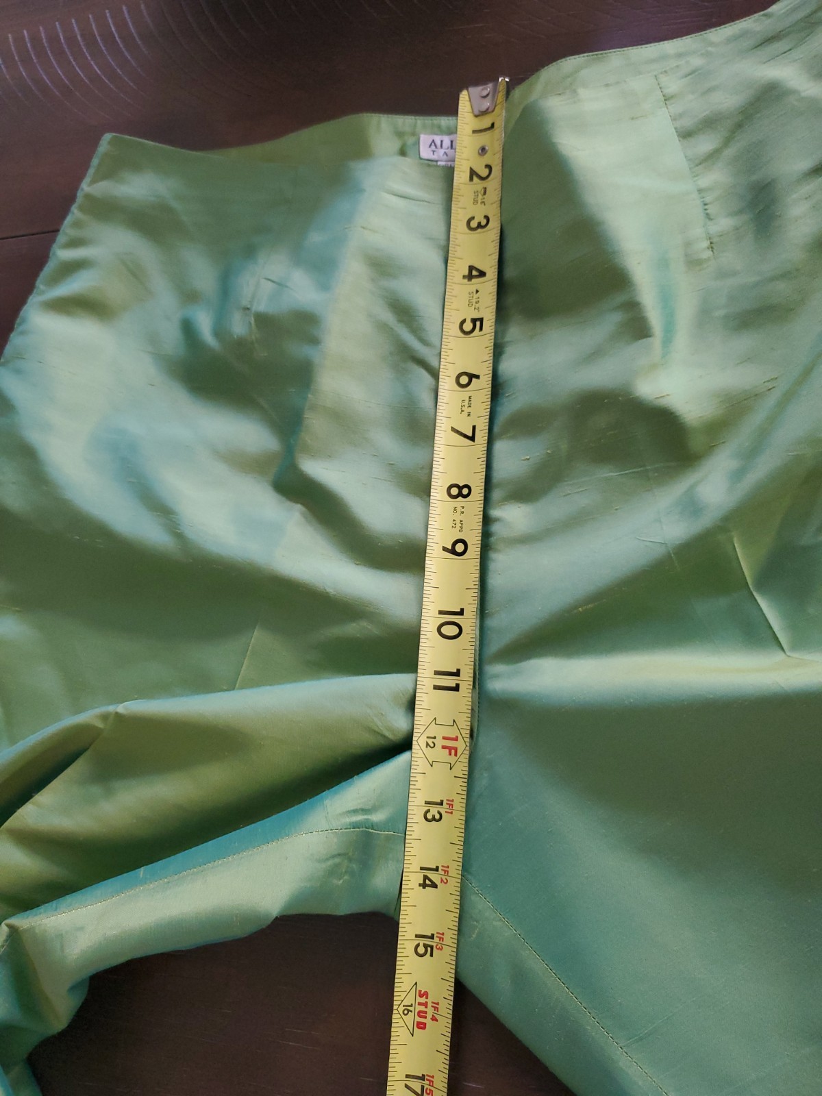 ALLISON TAYLOR Vintage Silk Lime Green 2pc Pant / Jacket Suit Women&rsquo;s XL /14