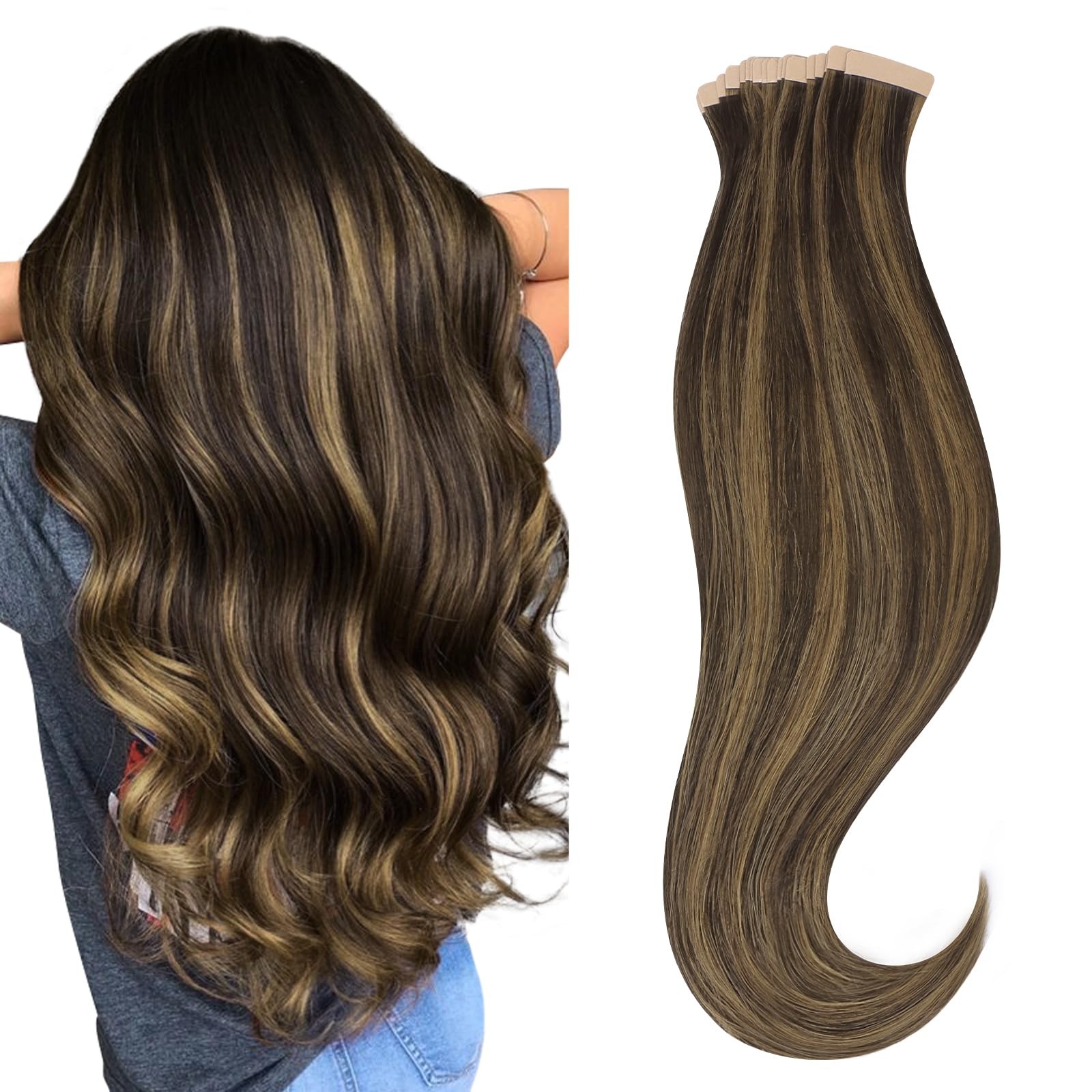 HOTBANANA Dark Brown Chestnut Tape-in Hair Extensions 20&Prime; 20pcs 50g Remy