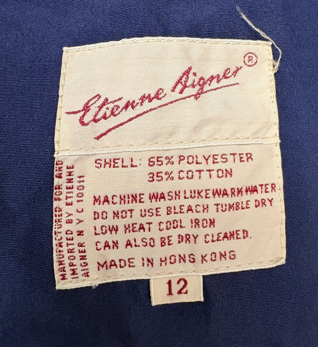VTG Etienne Aigner Jacket Harrington Bomber Blouson Woman Size 12 Navy CROPPED