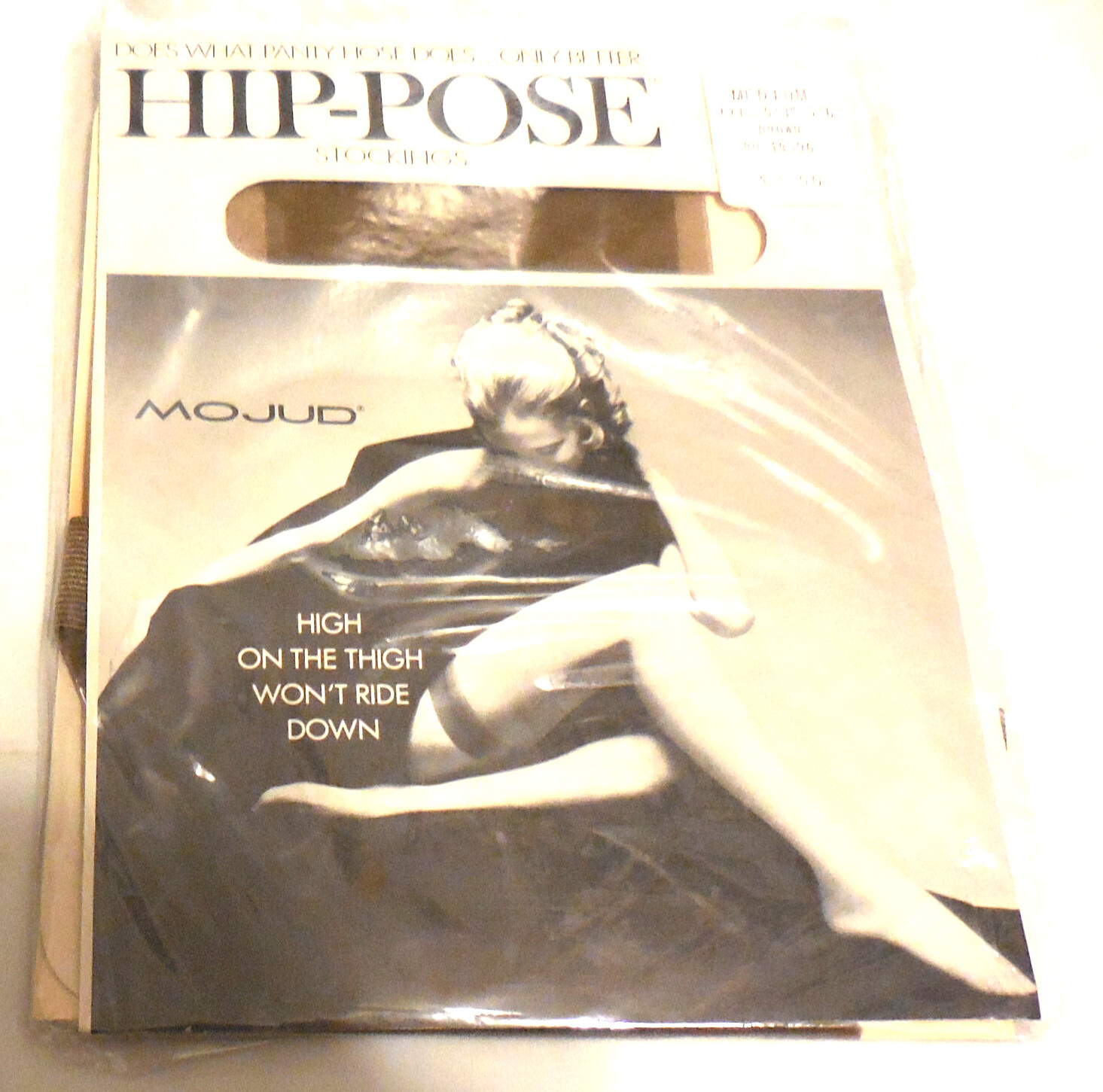 1 ad Mojud Hip-Pose Stockings High On The Thigh Medium Brown RN-14596 VTG