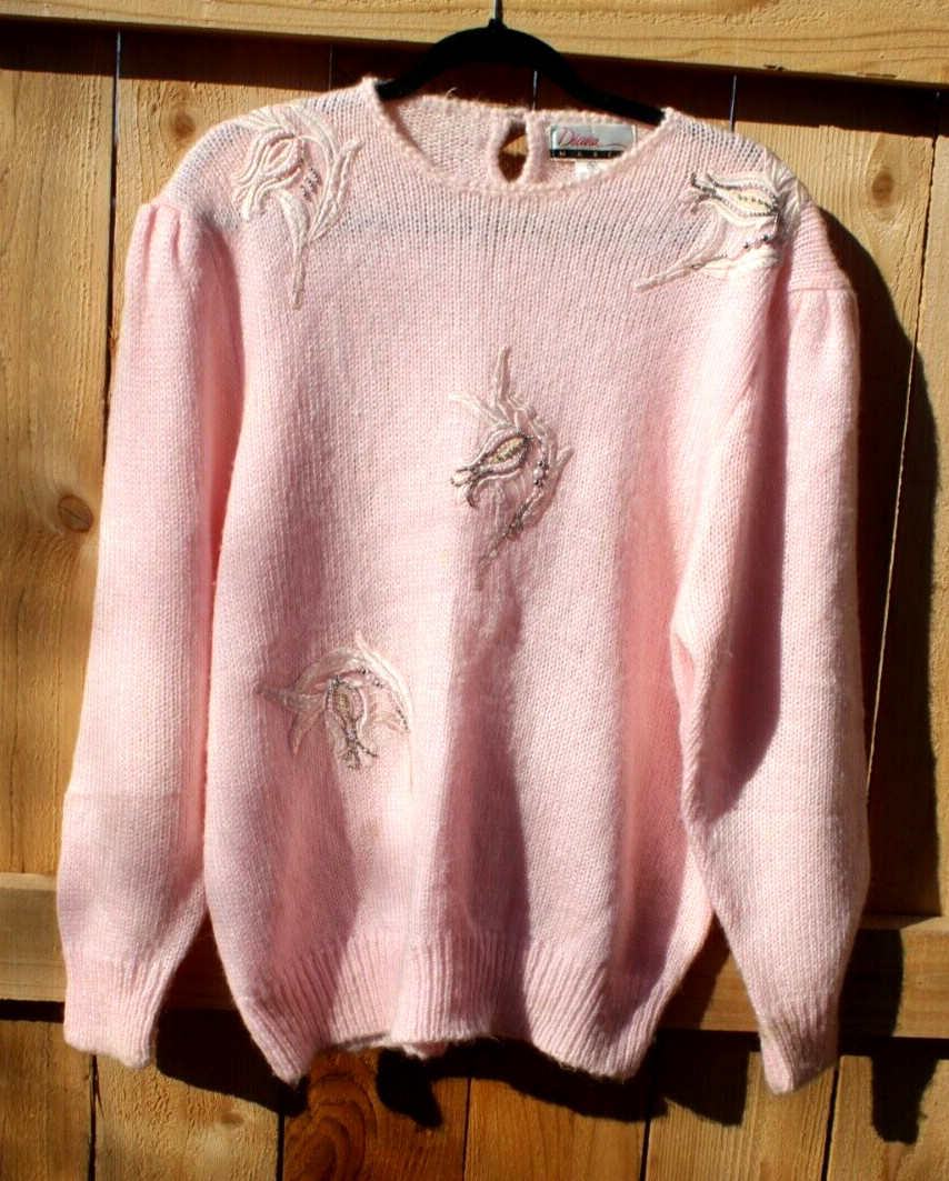 Vintage XL Diana Marco Pink Sweater W Beads and Embroidery 24 / 44
