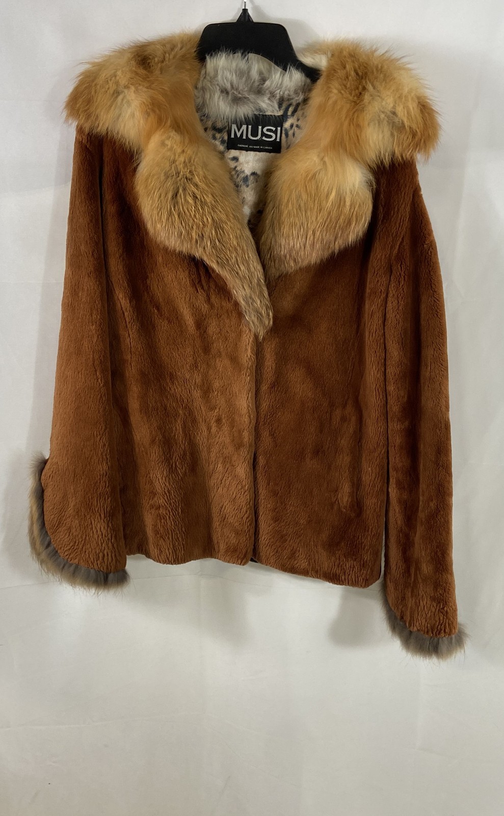 MUSI Women&rsquo;s Vintage 90s Brown Suede Coat Fur Collar Leopard Lining Canada 8