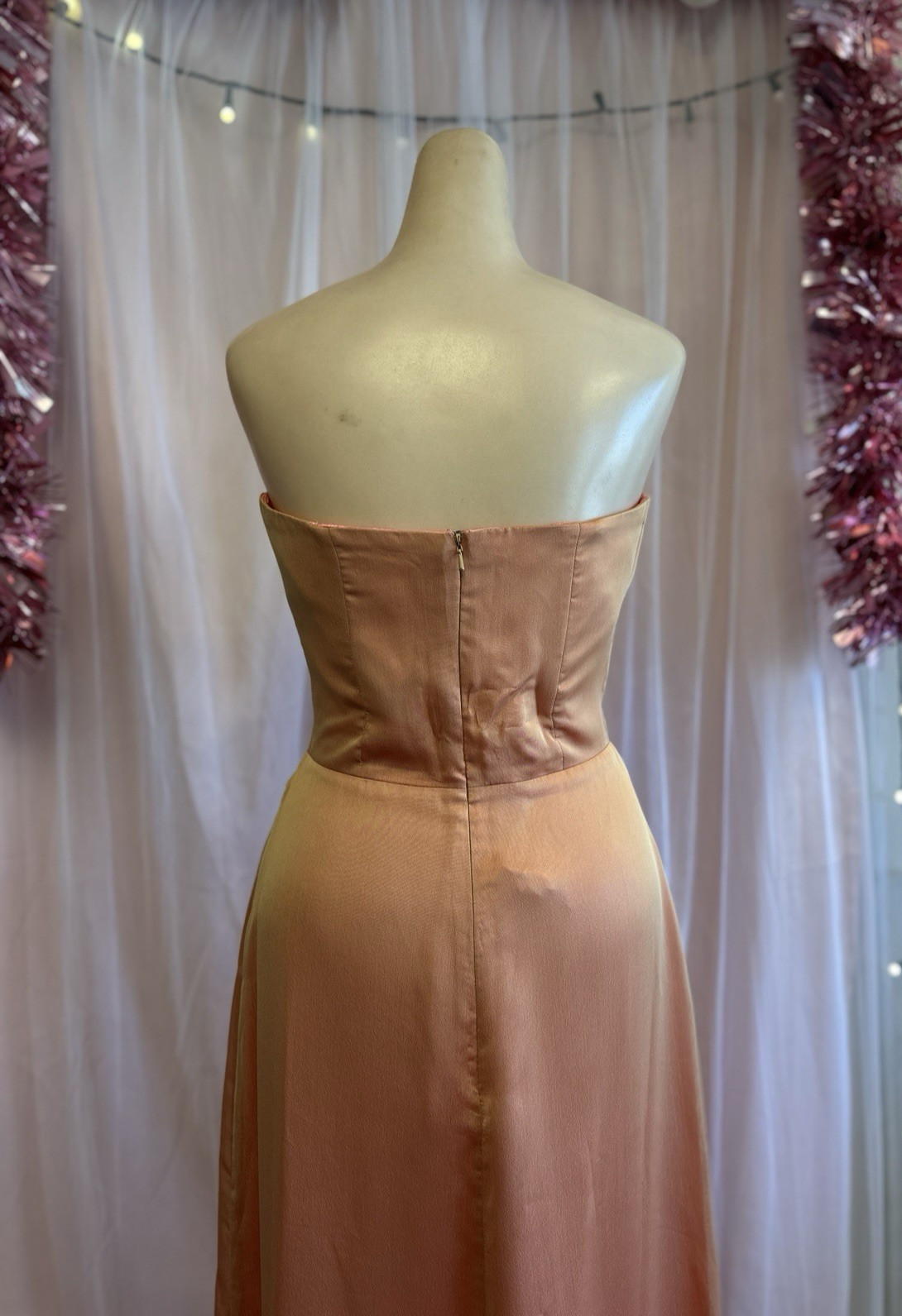Vintage Y2K 2000s Strapless Prom Formal Evening Dress Orange Iridescent S