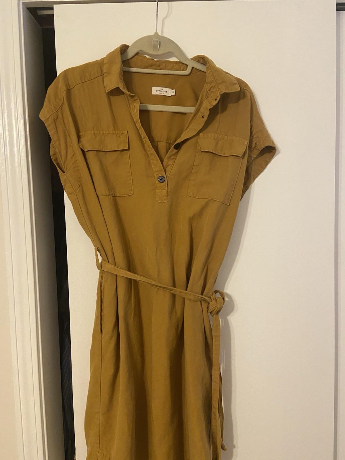 Cyrillus France dress Button Front Belted Pockets Sz 38
