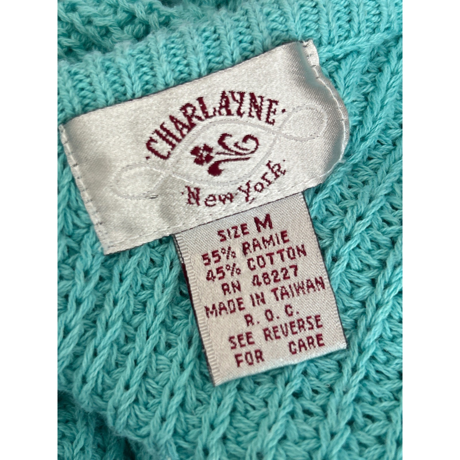 Vintage Charlayne New York Knit Sweater Coastal Mermaidcore Aqua Turquoise M