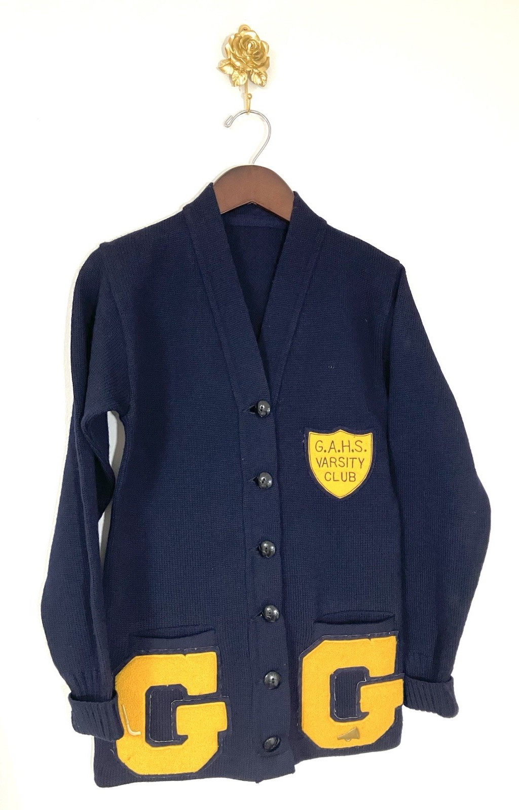 Vintage Varsity Club Cardigan Letterman Wool Navy USA Greencastle Ladies