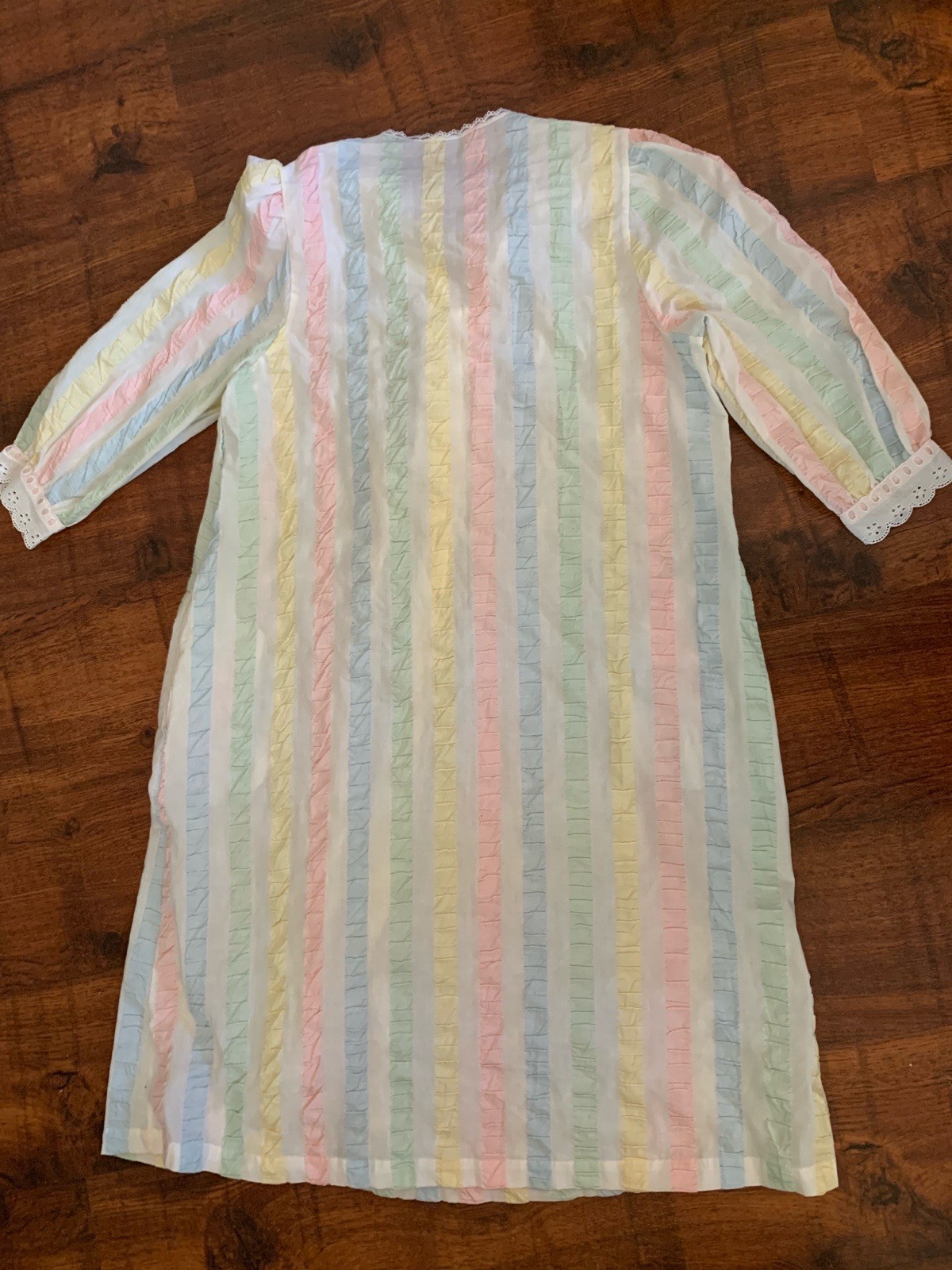 VTG Lorraine Robe Duster Retro Loungewear Housecoat seersucker Stripe Pastels L