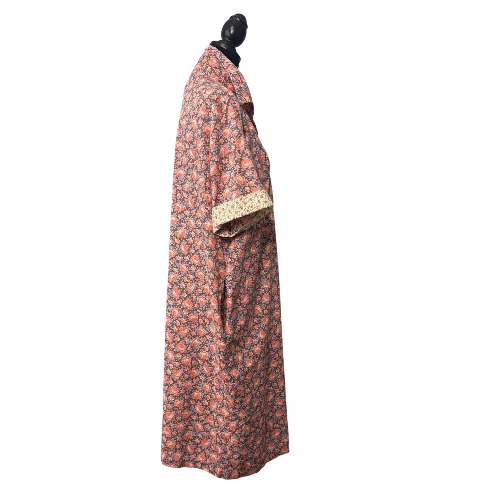 Vintage Studio Coat Floral House Dress Pearl Snap Front Pintuck Bib USA Large