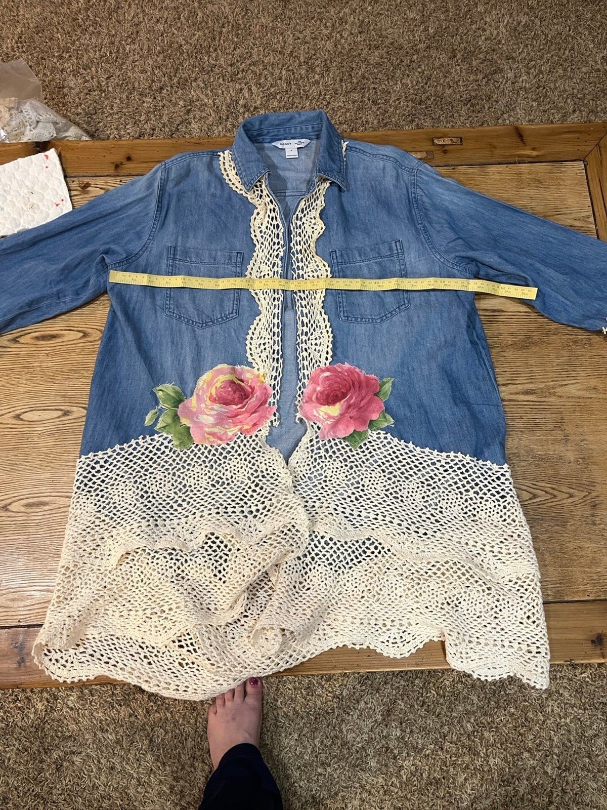 Upcycled by Melissa Denim Lace Jacket Dress Roses Cottagecore