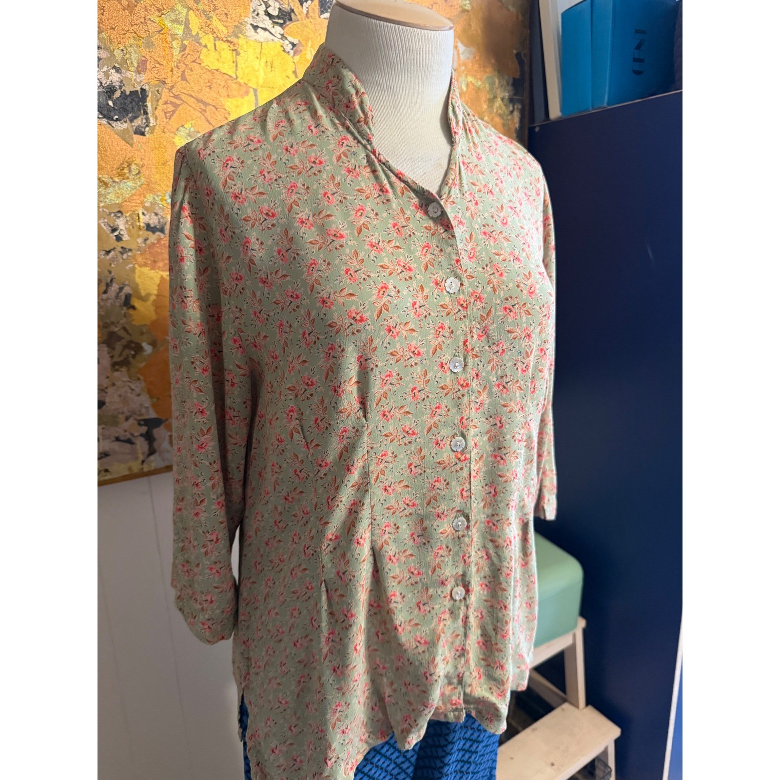April Cornell Cottagecore Vintage Mini Floral Blouse Diamond Button M