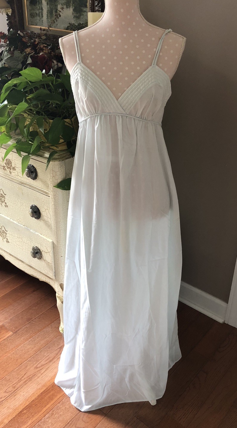 Vintage Gown Blue Babydoll Cotton Night Gown Long Spaghetti Straps Size Med