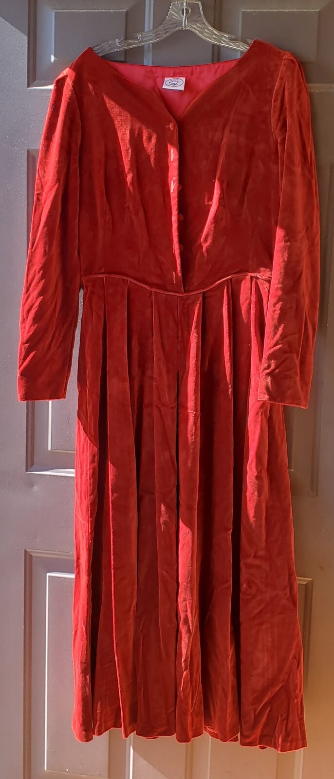Laura Ashley Burnt Red Velvet Dress Size 14 Made in UK