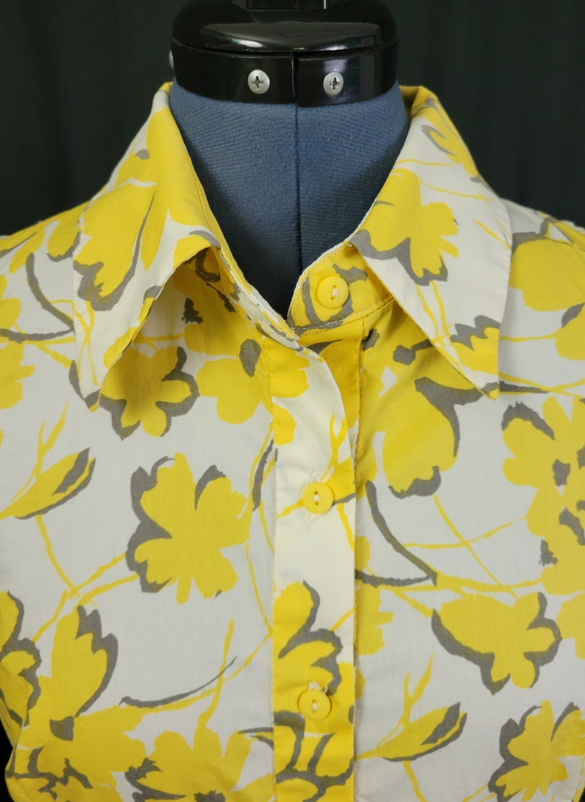 Vintage Karin Stevens White/Yellow/Grey Floral S/L Shirt Dress w Tie Size 10P