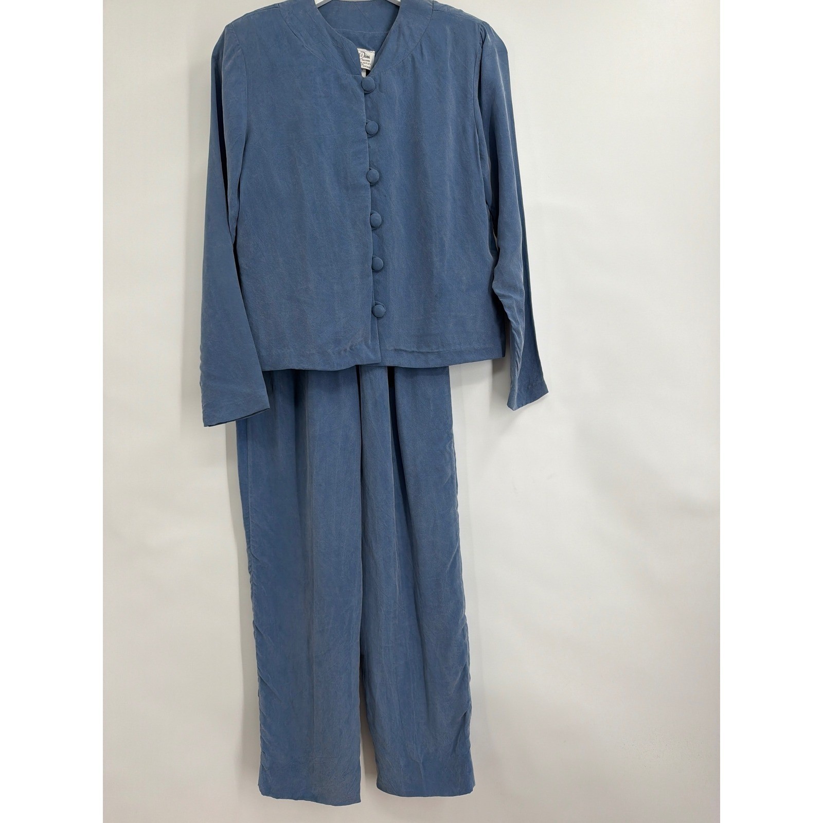 Jeffrey & Dara Petite Blue 2 Piece Set Jacket Pants Rayon Size 4 Vintage