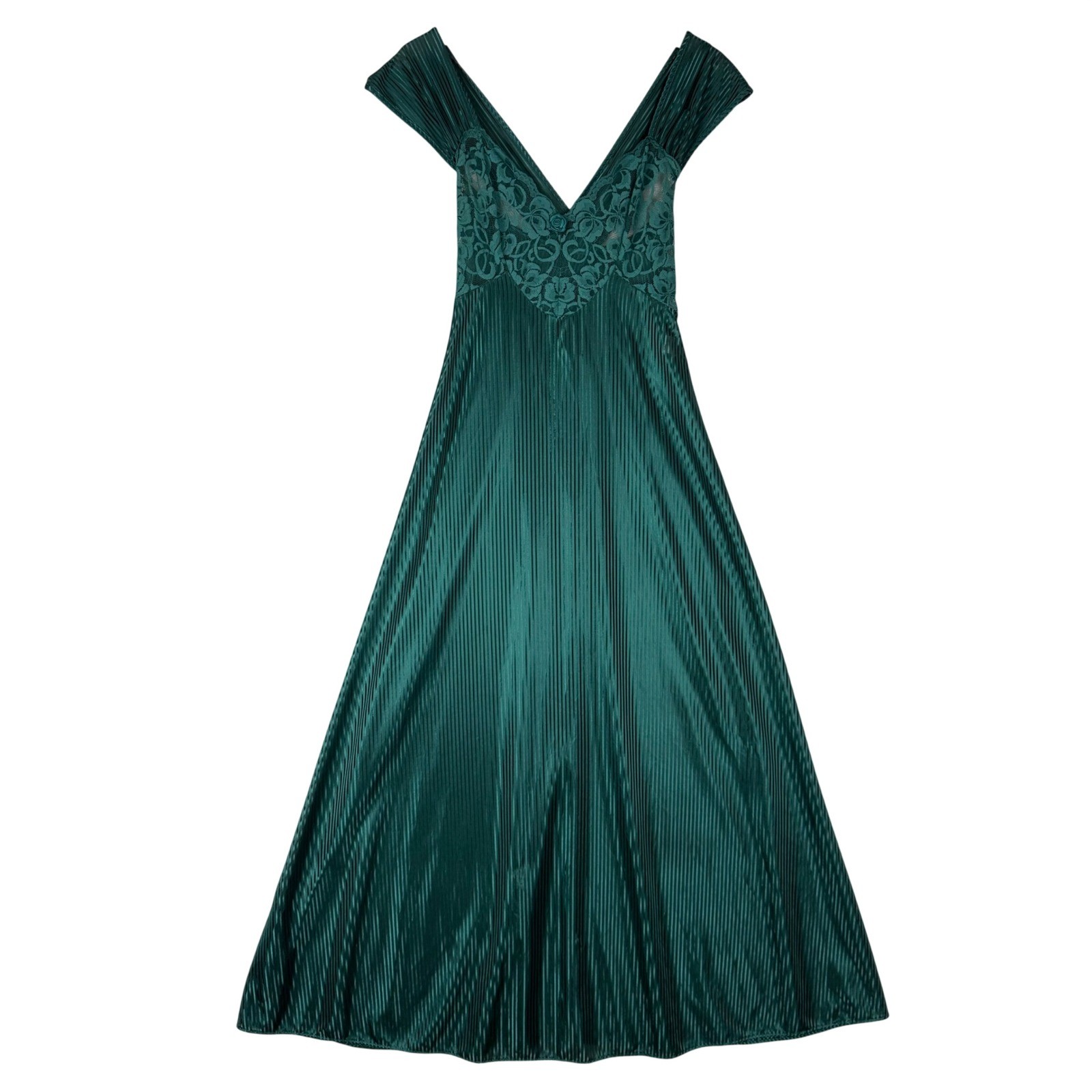 Petra Fashions Vintage 90s Emerald Green Pleated Lace Nightgown Maxi Dress Small