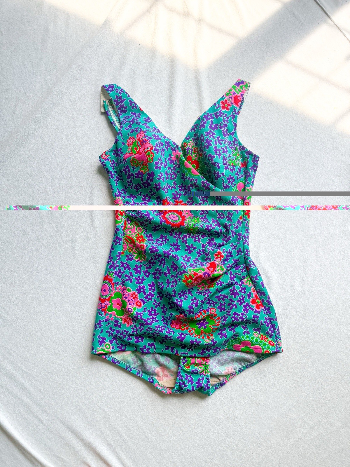 1960s Perfect Fit By Roxanne Size 18 B Cup Swim Suit Zipper Psychedelic Floral