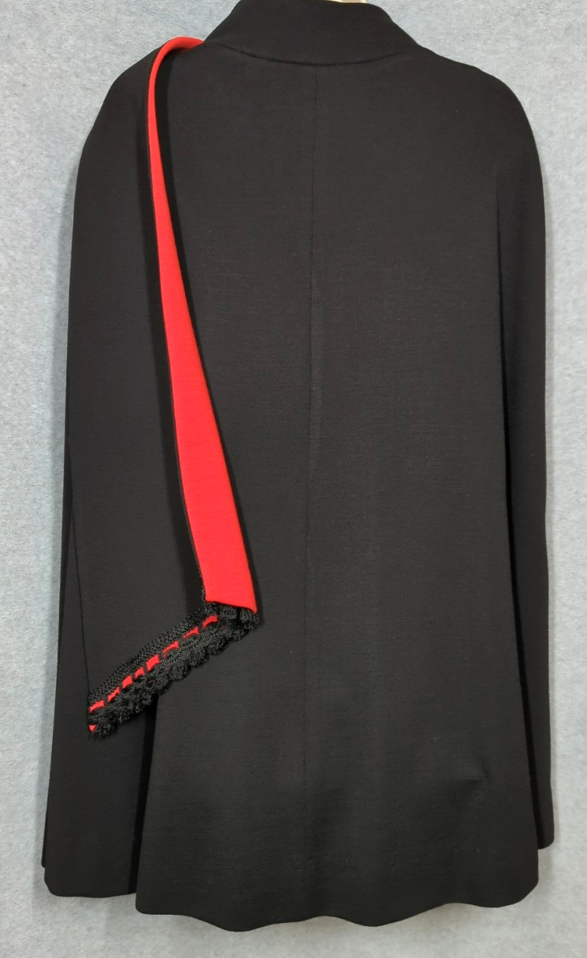 Vtg Alfred Werber Cape S Black Wool Red Attached Scarf High Fashion 1960&rsquo;s Chic
