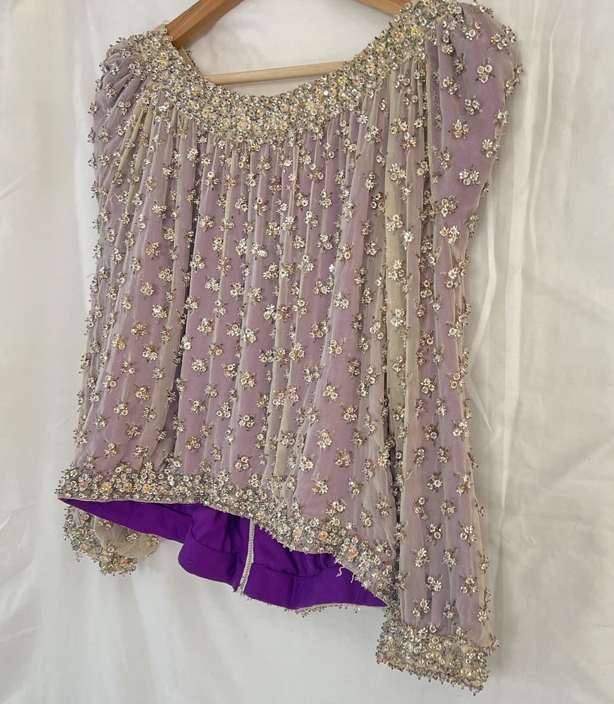 VTG Crystal Evening Jacket / Top Heavy Embellishment Sheer Silk Overlay Sparking