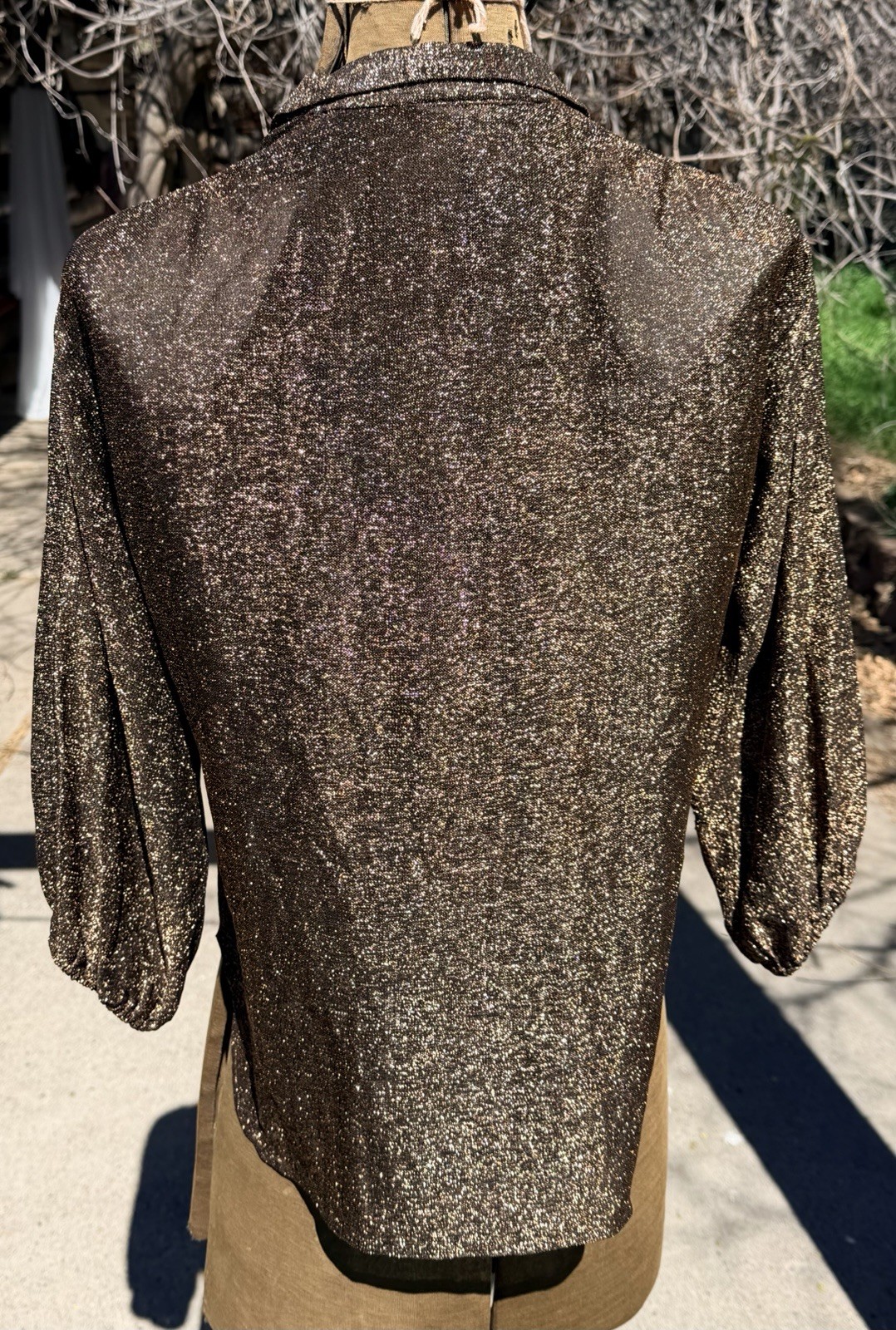 Vtg Blouse Copper Metallic Disco M