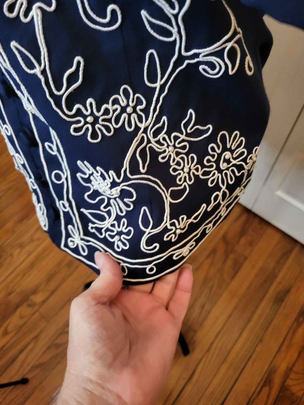Karin Stevens Vintage 90s Does 40&rsquo;s Navy Blouse Embroidered Beaded 14 Nautical