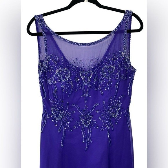 VTG Alyce Purple Silk Beaded Evening Gown Maxi Dress Size 16 M/L Romantic Fairy