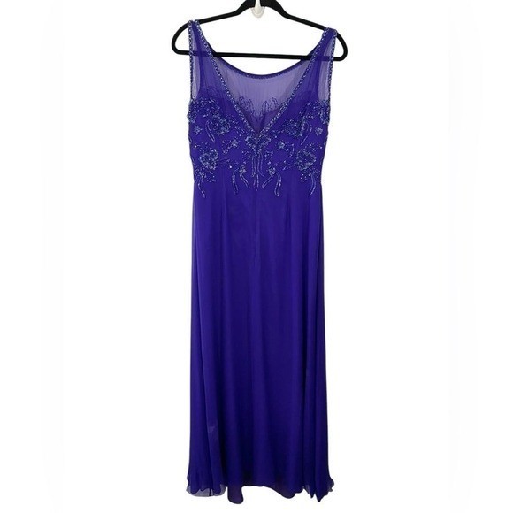 VTG Alyce Purple Silk Beaded Evening Gown Maxi Dress Size 16 M/L Romantic Fairy