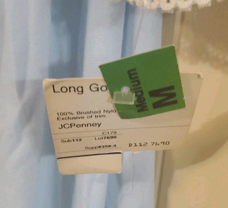 VTG JCPenney Solid Blue Nightgown M Striped Ruffle Collar Maxi New Old Stock