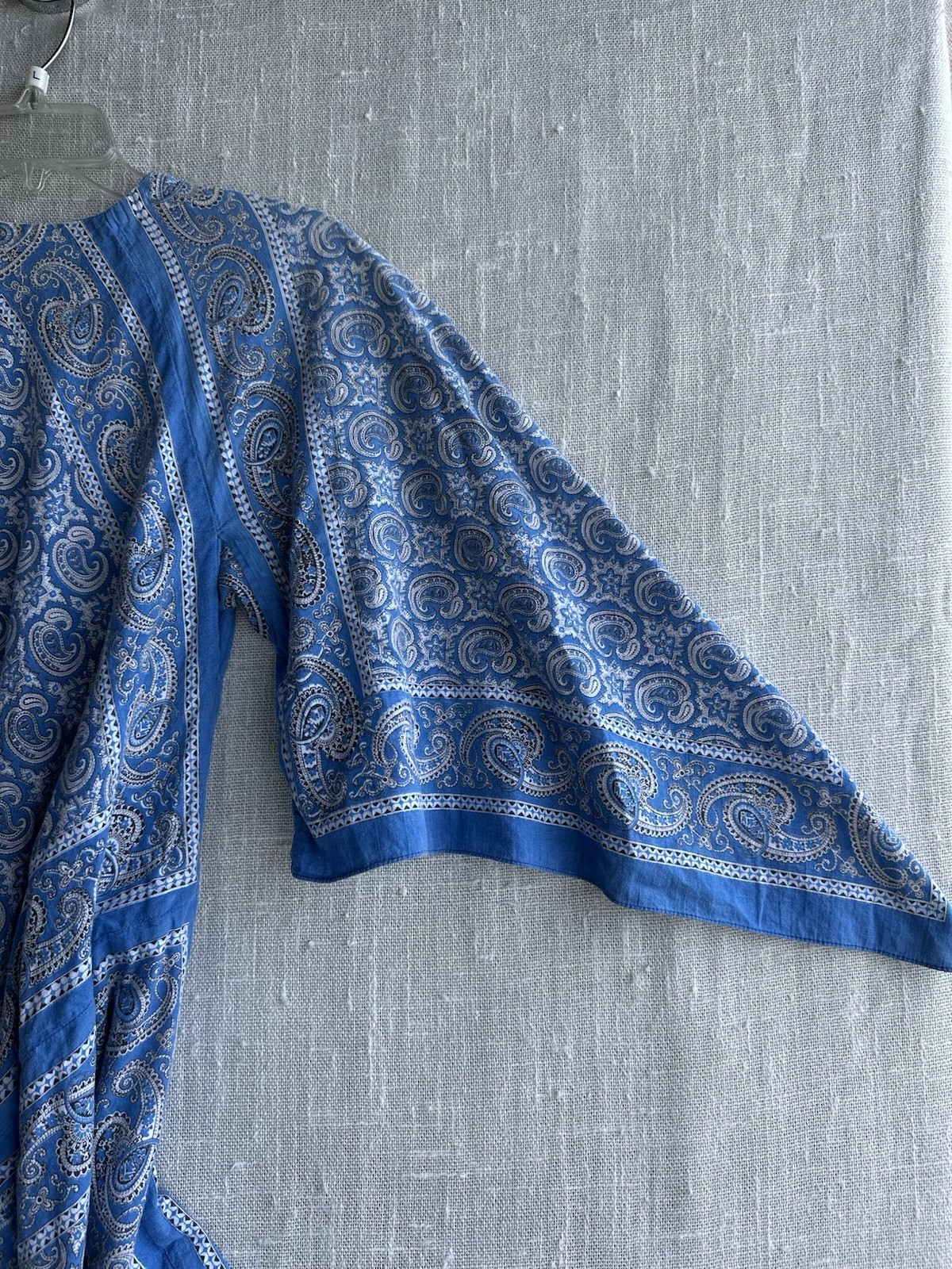 Vintage 70s Flowy Blue Paisley Bandana Boho Cotton Kaftan Maxi Dress One Size