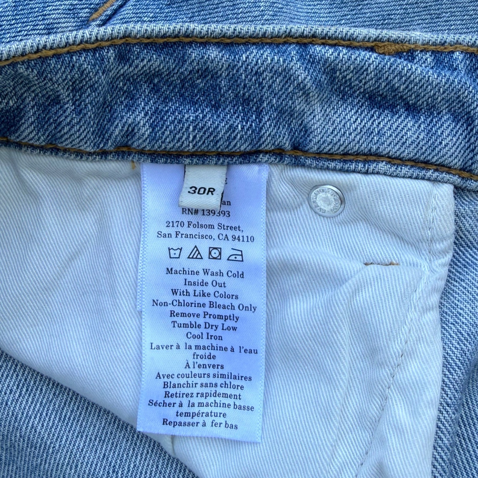 Everlane The 90s Forever Jean Light Wash Blue Organic Cotton Straight Leg 30R