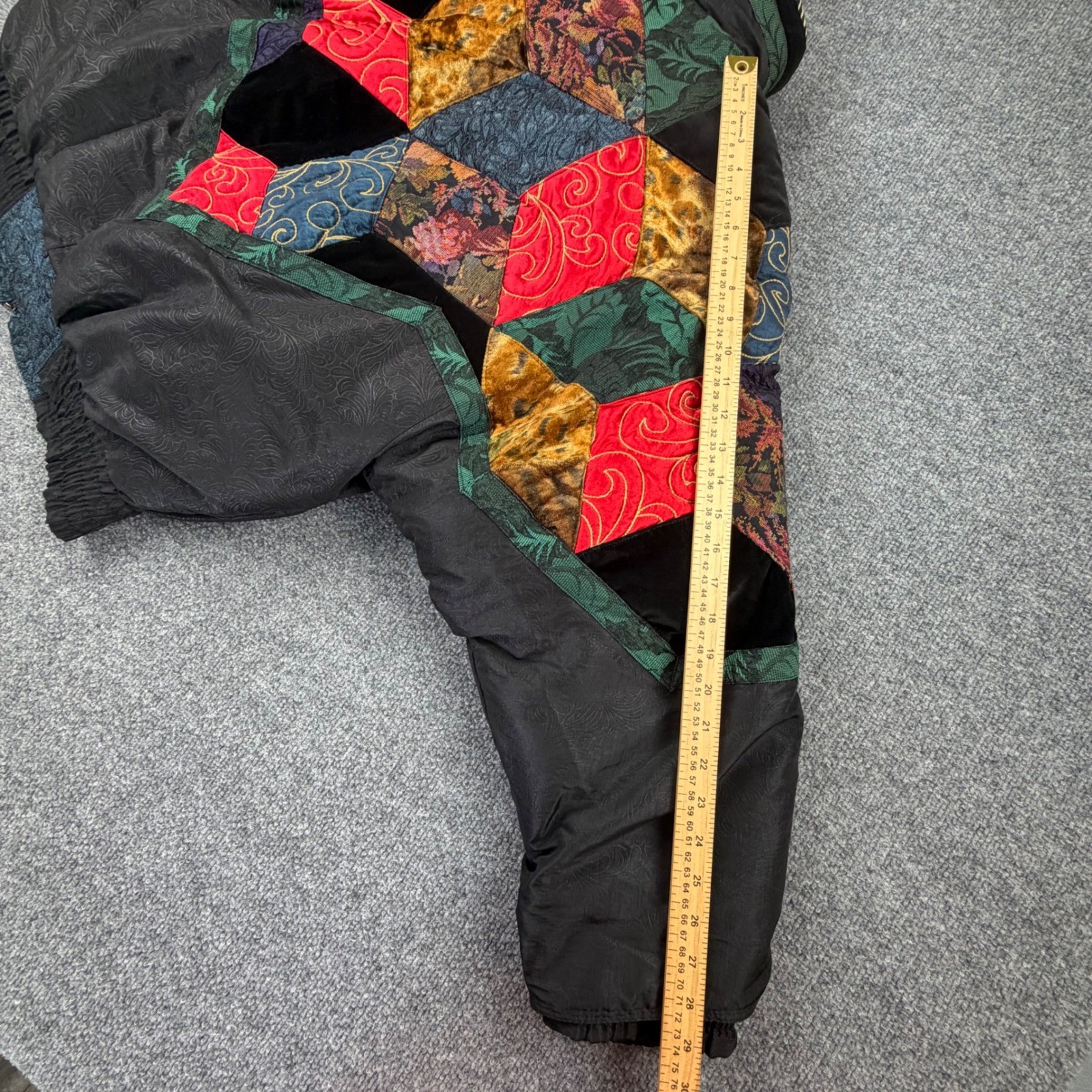 Vintage Pizazz Duvet Down Puffer Jacket XS Patchwork Velvet Brocade 80s 9682