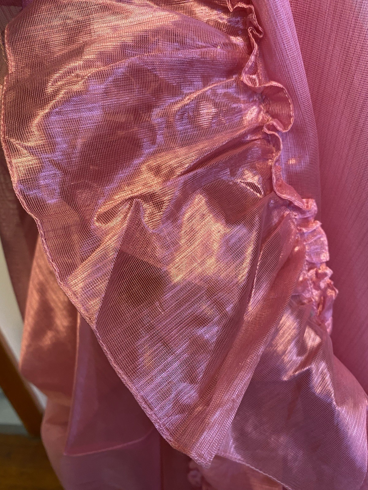 VTG Pink Poyester Taffeta Glinda Fairy Formal On/Off Shoulder Gown Train 5/6