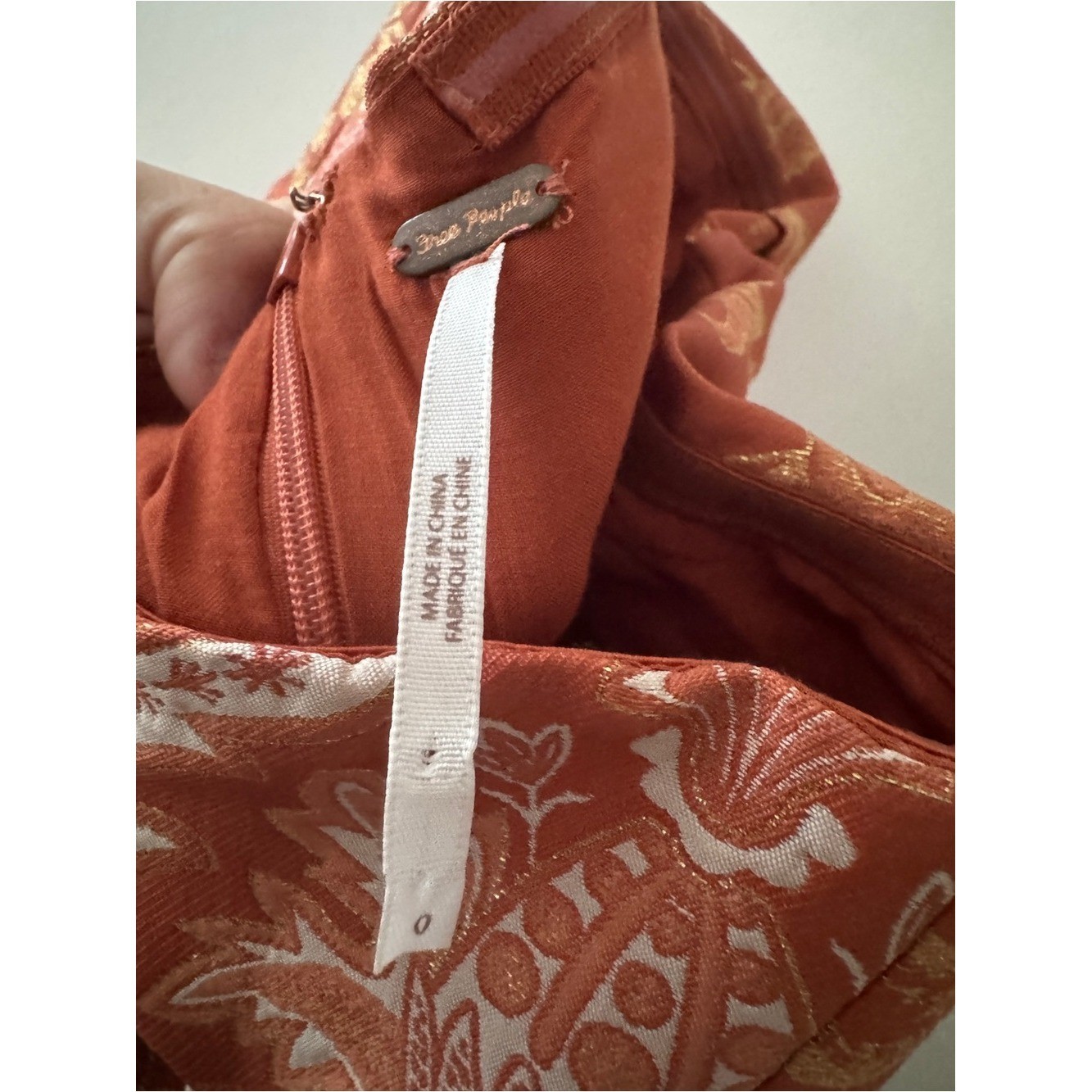 Free People Strapless Copper Metallic Burnt Orange Gold Vintage Details Dress
