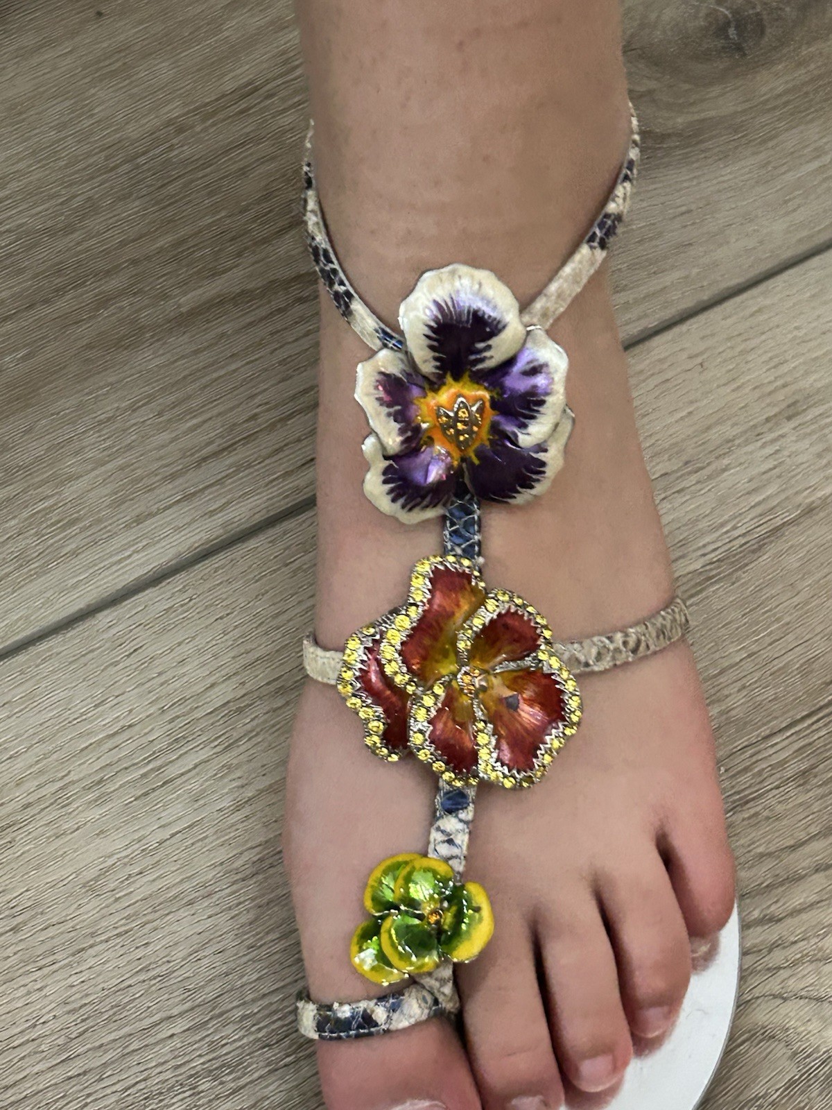 Rare Vintage Roberto Cavalli Flat T-Strap in Pansy Size 6.5