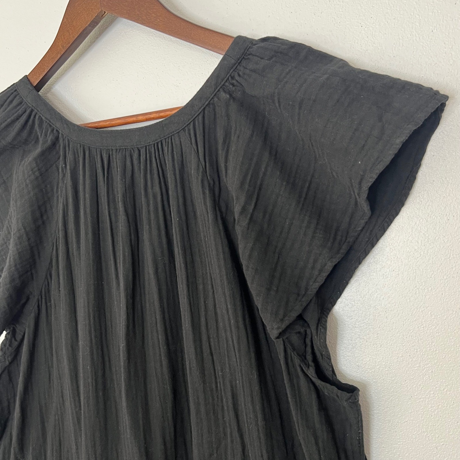 Old Navy Dress XXL Black 100% Cotton Gauze Flutter Sleeve Pockets Lightweight