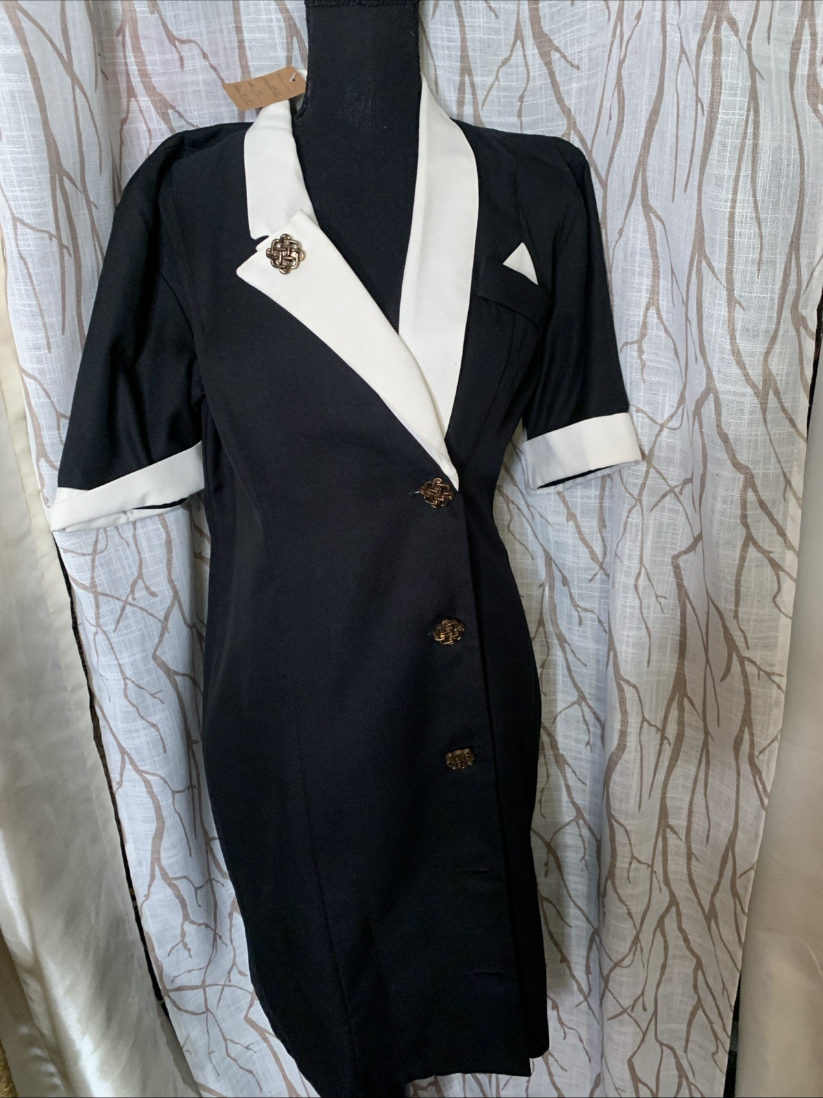 Vintage 1980s Black & White Blazer Dress Size 8 Shirt Sleeve