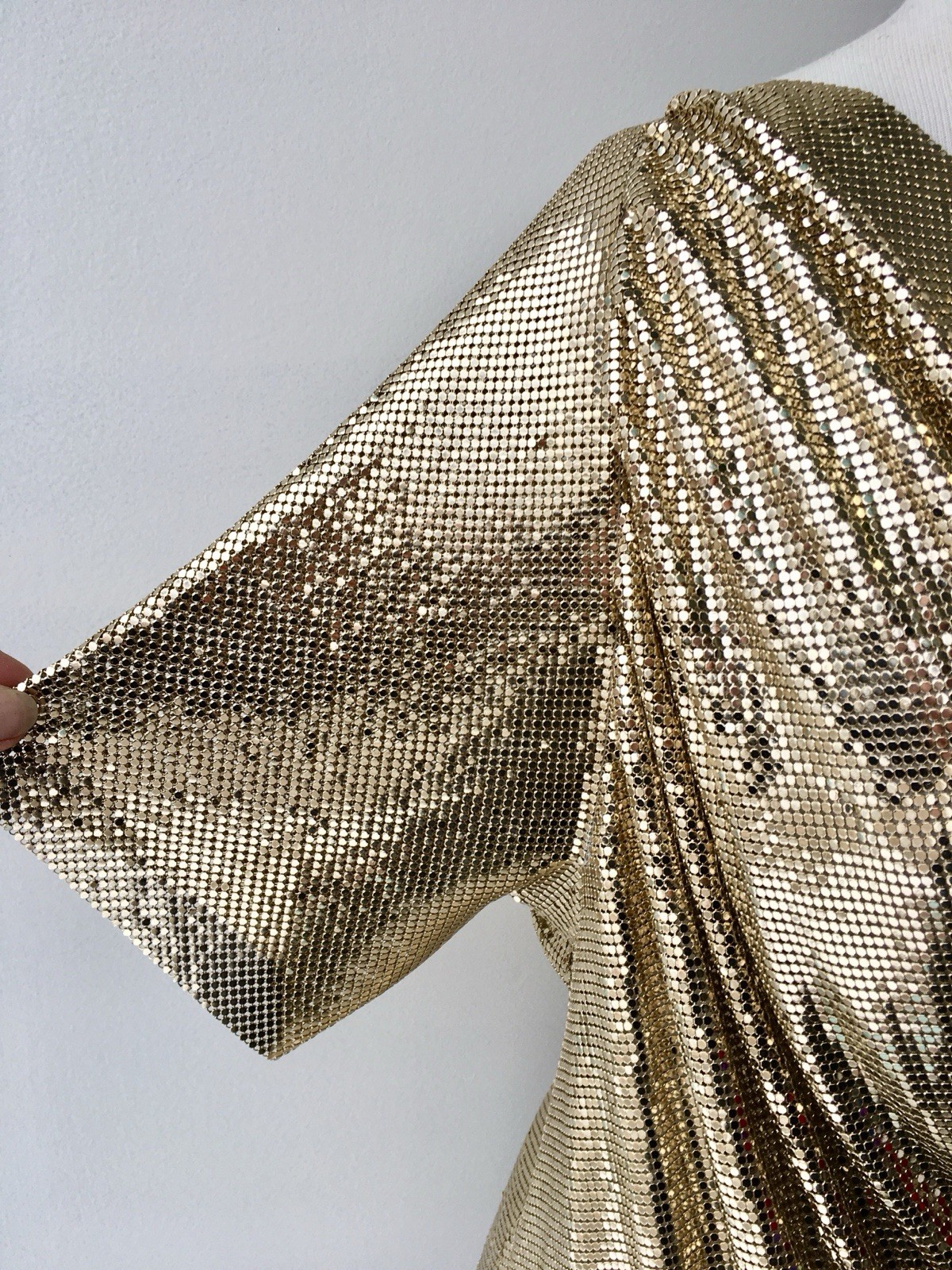 Whiting Davis Vintage Liquid Gold Mesh Chain Mail Draped Front Top 70s Disco S/M