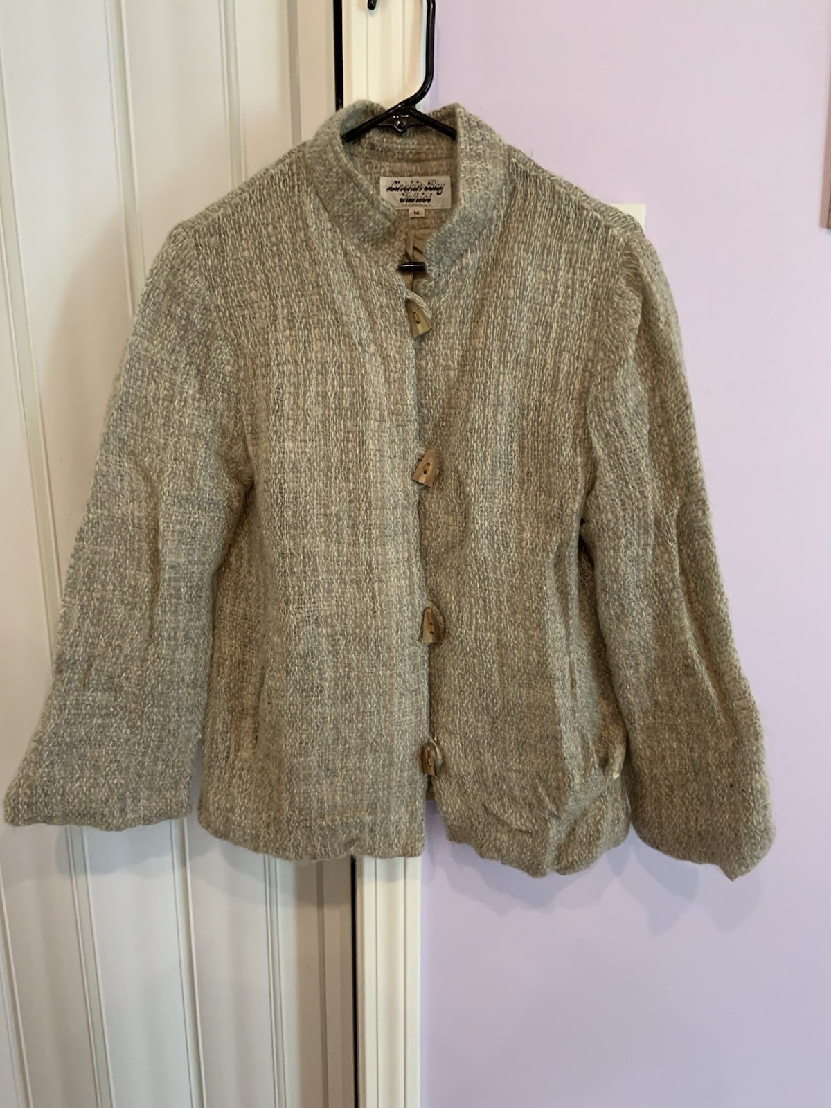 Vtg Linekin Bay Fabrics Hand Woven Wool Blazer Sz M Women’s Lined Toggle Buttons