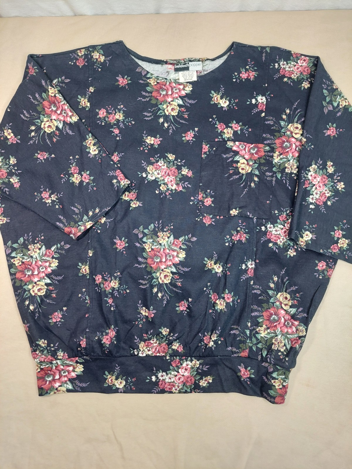 Vintage Floral Top Women L XL 90s USA Cottagecore Shirt Blue Preppy Soft Girl