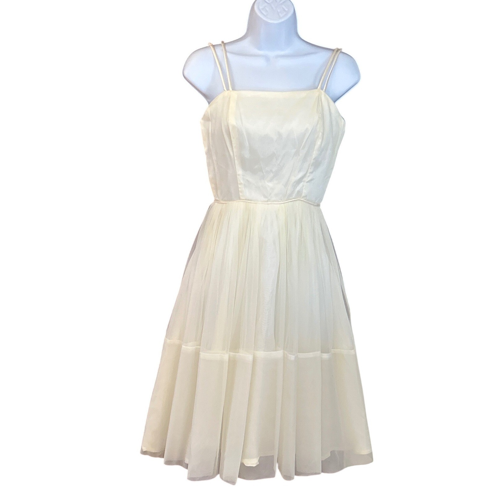 Vintage 50s Tulle Cocktail Dress Balletcore Coquette Ivory Cream Mid-Century
