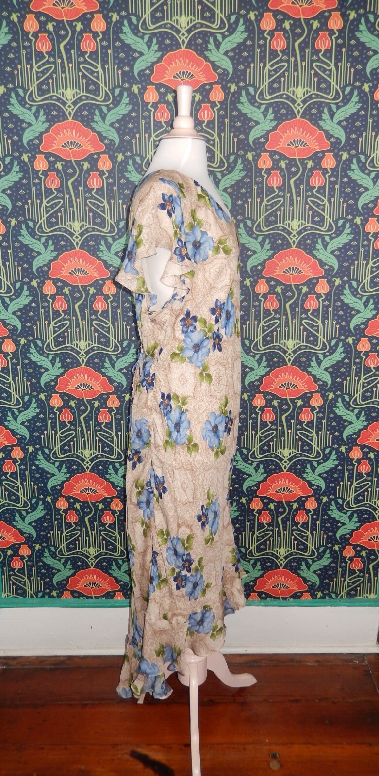 Vintage Y2K Lane Bryant Silk Dress Bias Cut Ruffle Boho Midi Feminine 26