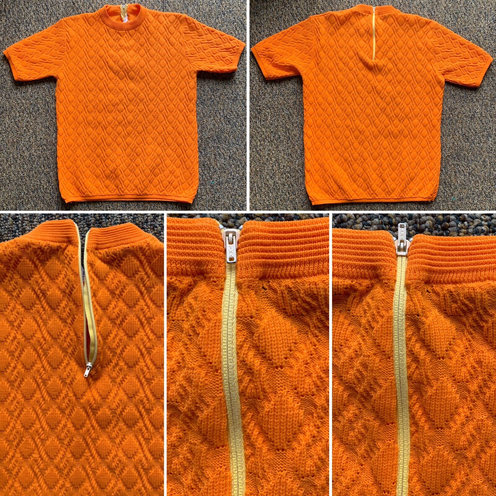 Vintage Miss Holly Top Orange Polyester Short Sleeve Made in Hong Kong size 38