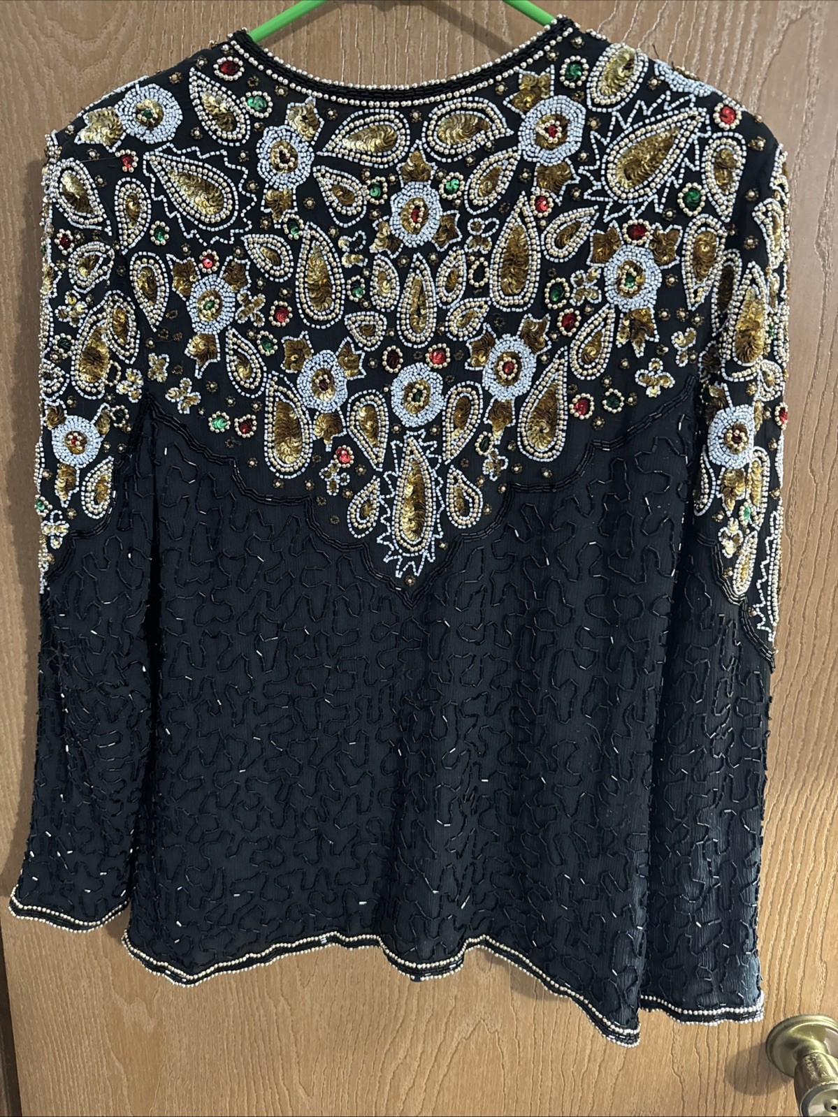 Vintage Fully Beaded/Sequined 100% Silk Jacket /Rayon lining, made in India, Lg