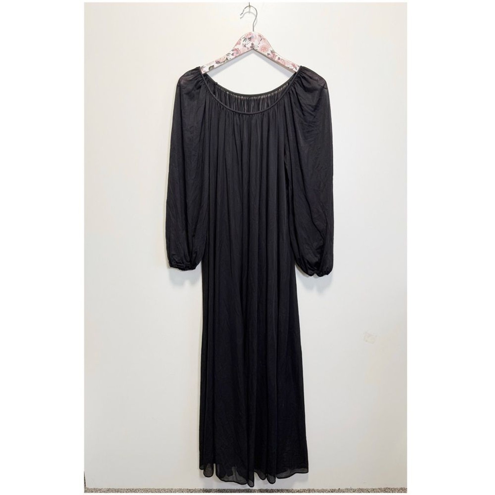 STAN HERMAN For Kentelle Black Vintage Long Nightgown Lingerie L Large Womens