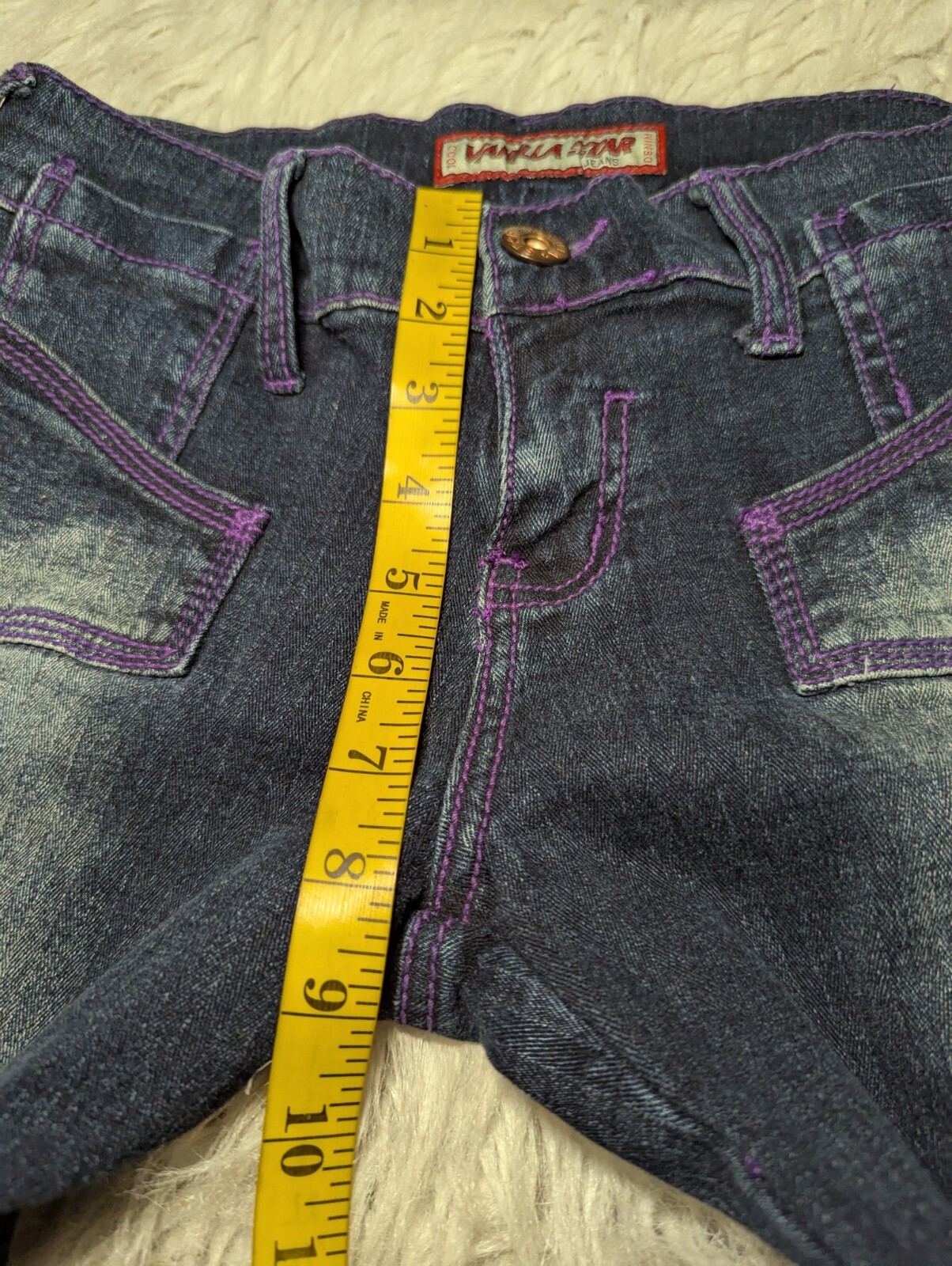 VANILLA STAR Purple STITCHED Low Rise Blue Jeans COOL DENIM Junior&rsquo;s 5 ALTERED