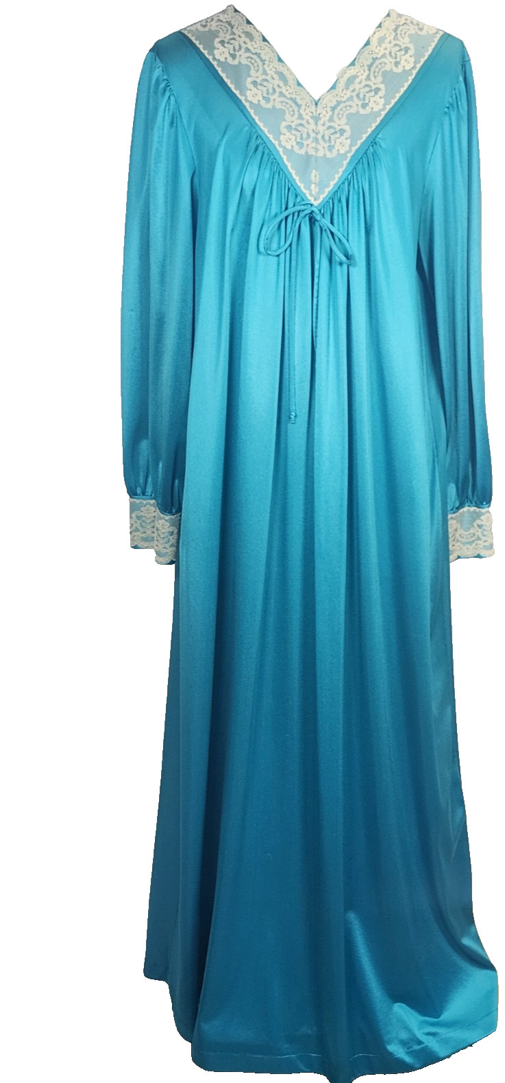 Vintage Blue Lace Trim Nightgown Pinehurst Lingerie Sz Med USA Hollywood Glamour