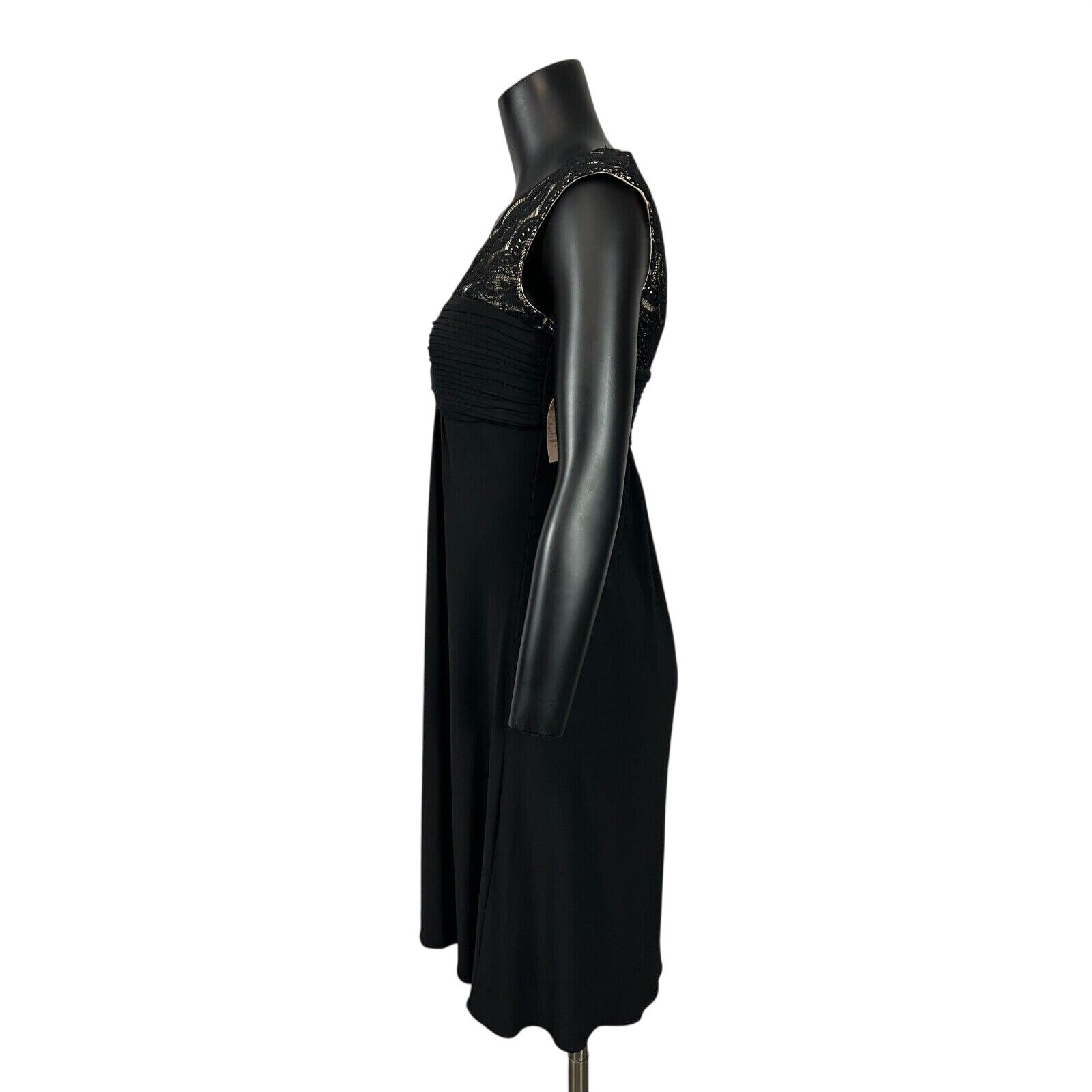 Scarlett Lace Ruched V-Neck Back Zip Black Sleeveless Dress Women&rsquo;s Size 6 NWT
