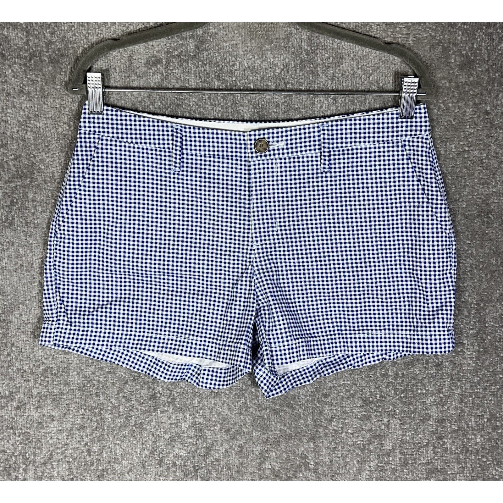 Old Navy Chino Shorts Womens Size 4 Blue White Gingham Cotton Pockets