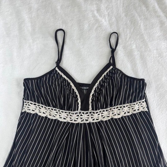 Studio Donatella black stripped lace babydoll cami tank top y2k vintage grunge
